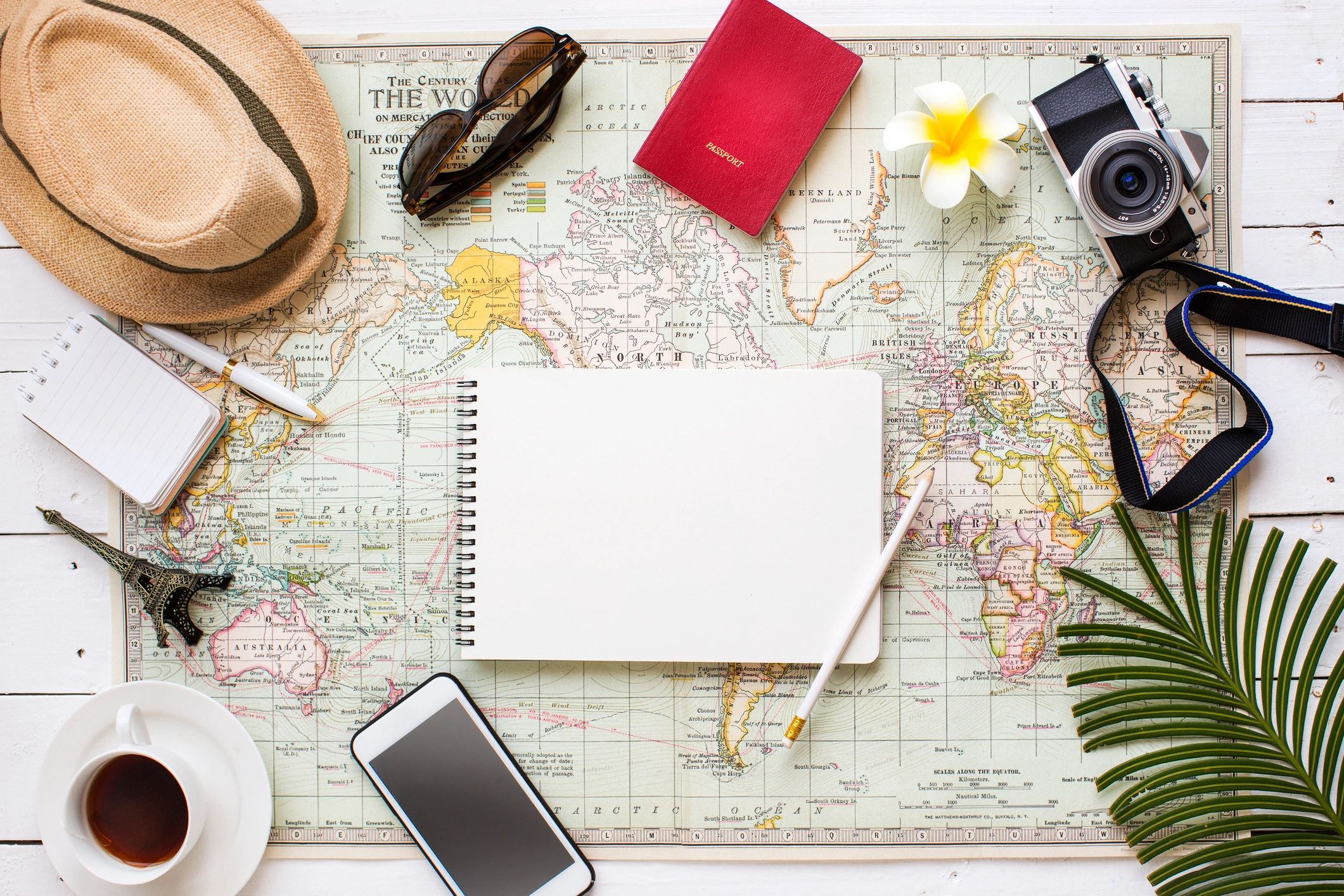 Summer vacation coffee break objects concept image.
