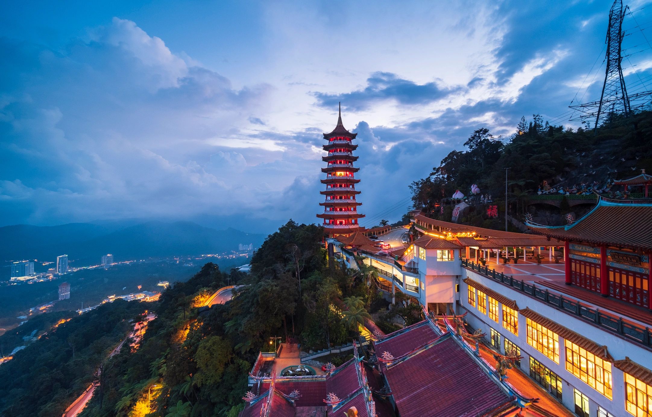 Temple complex at sunset in the Malaysian highlands